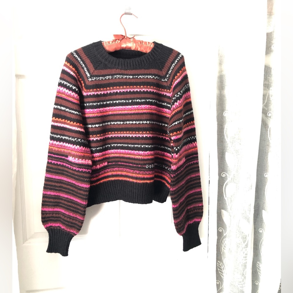 Lucky Brand Women Striped Crewneck Long-Sleeve Sweater relaxed fit 6% wool sz M